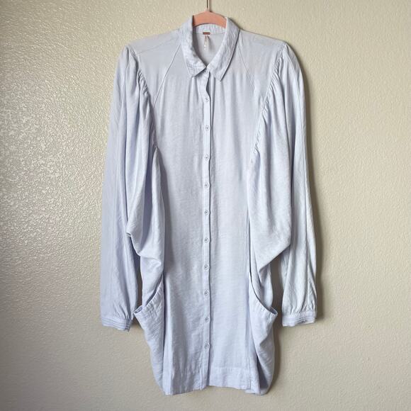 Free People Shirt Dress Womens Small Blue Fade Away Mini Dolman Sleeve Oversized - Picture 3 of 10